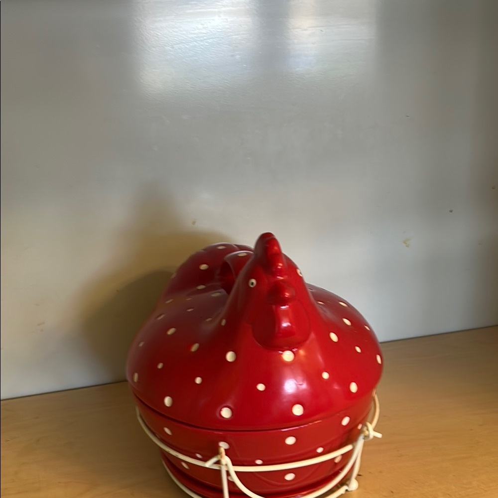 Red Polka Dot Ceramic Chicken Dish